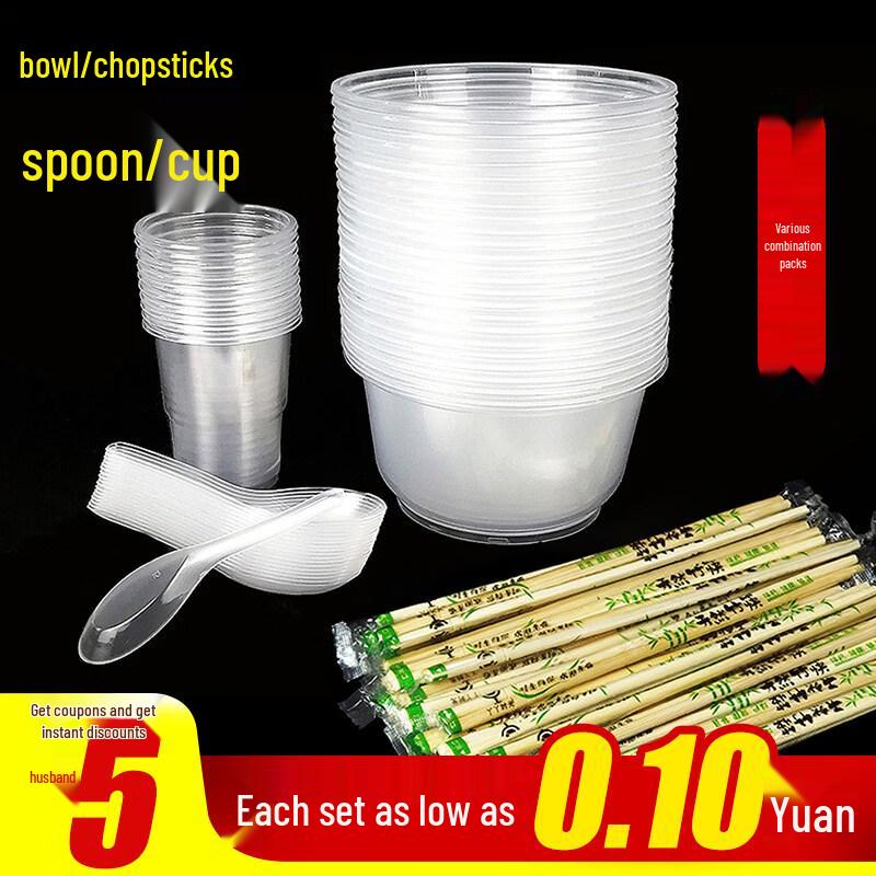 ZISIZ Disposable Plastic Bowl and Chopsticks Set