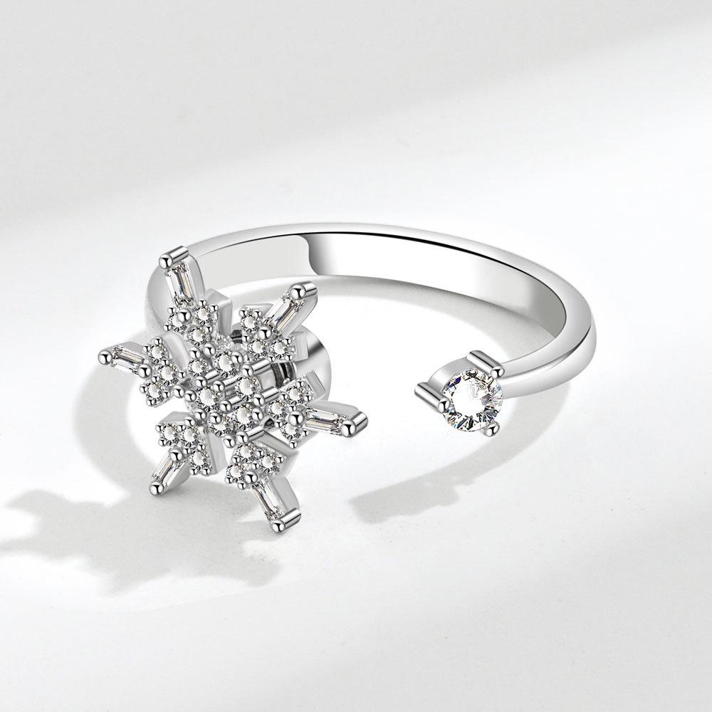 Rotating Snowflake Open Index Ring Minimalist Versatile Fashion Band Adjustable Statement Jewelry For Women Daily Wear