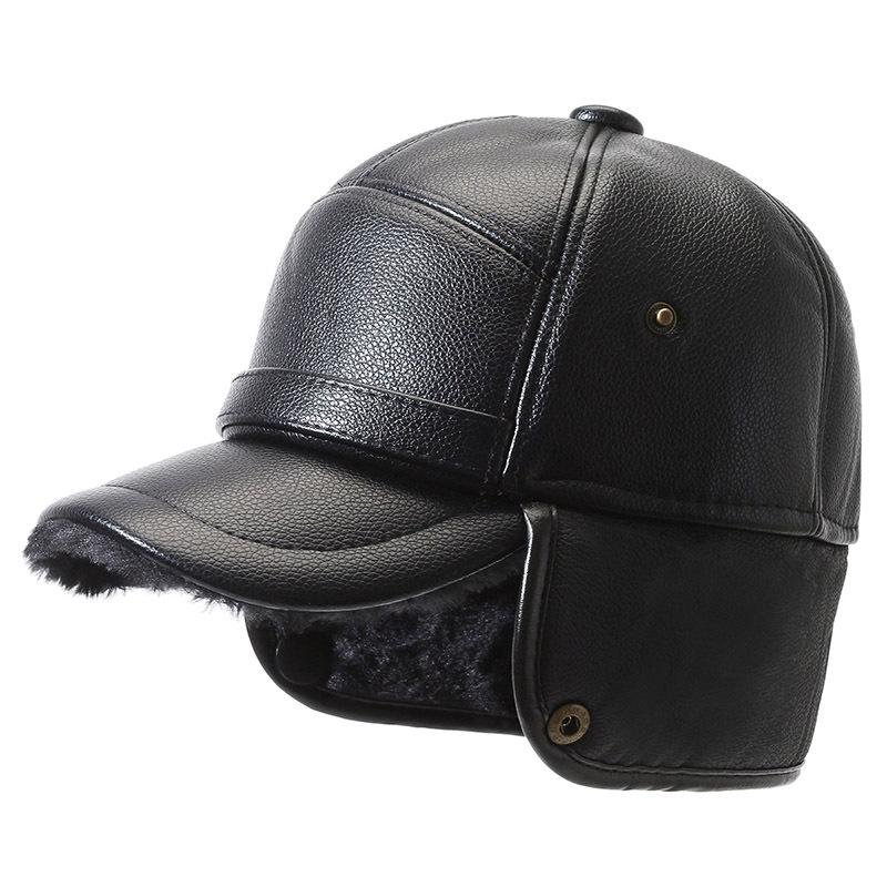 Middle-aged and Elderly Winter Hat Middle-aged Men's Father Warm Fleece Leather Hat Ear Protection Hat Outdoor Versatile Cap