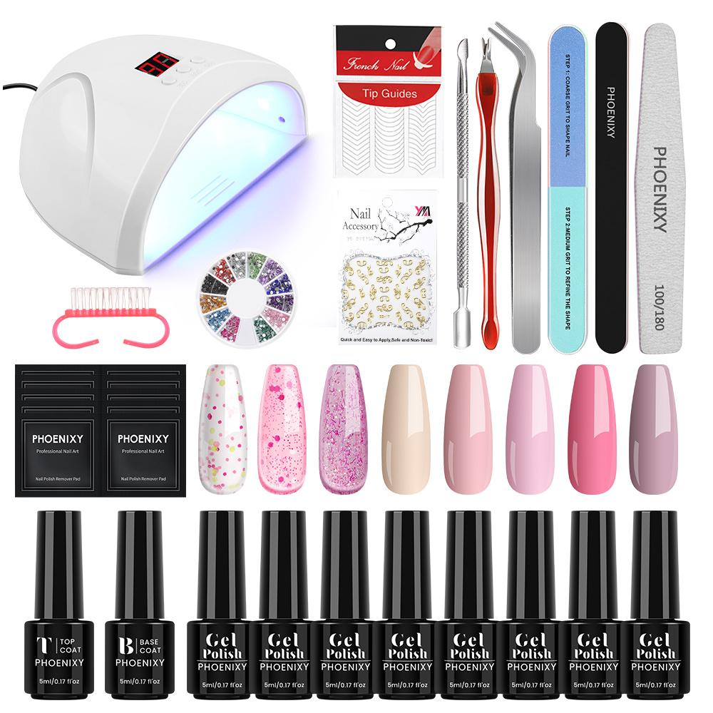 

PHOENIXY 36 Вт УФ-светодиодная лампа для ногтей Сушилка для ногтей Лак Гель-лак для ногтей Верхнее базовое покрытие Стартовый набор Замачиваемый набор инструментов для дизайна ногтей Маникюр DIY Подарочный набор set 01