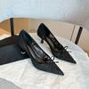 Fashion Fashion Mesh Lace Embroidery Bowknot Women Pumps Elegant Pointed Toe Office Thin High Heels Female Summer Party Dress Shoes