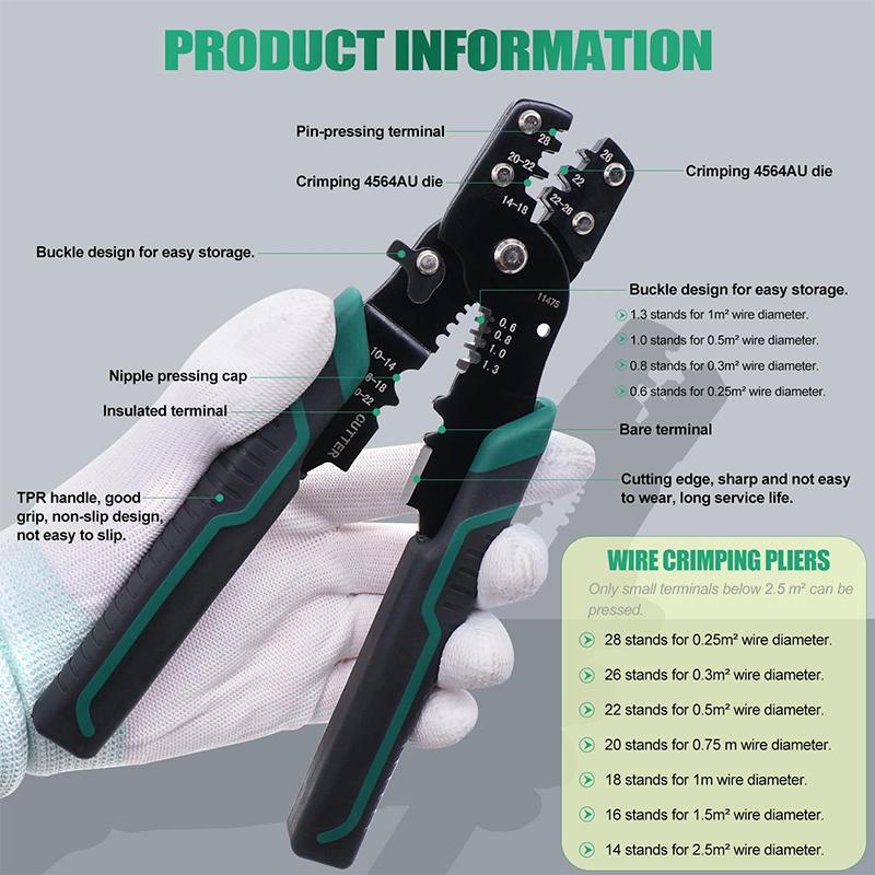 Wire Crimper Tool with Stripper Cutter Multifunctional Crimping Pliers Terminal Pliers for Insulated Electrical Connectors