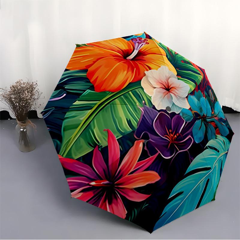 1pc Tropical Flowers Fashionable Automatic Opening/Closing Folding Umbrella with 8 Bones, Windproof Portable, Daily Use157
