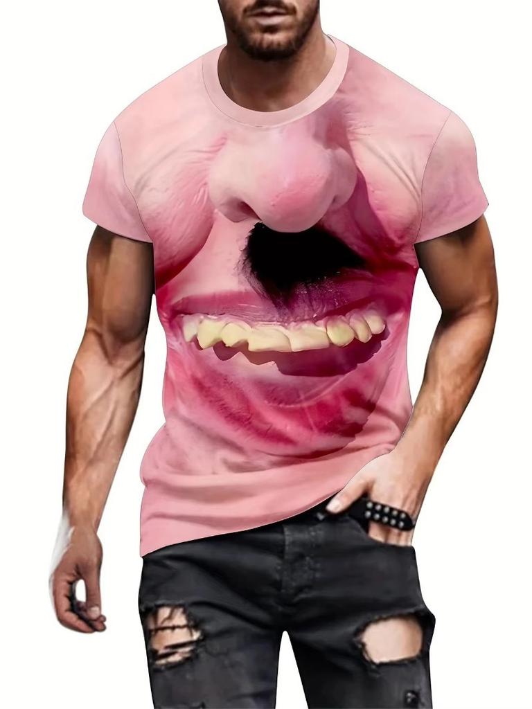 3D Digital Printing Men's Casual Round Neck Short-sleeved T-shirt Versatile and Breathable