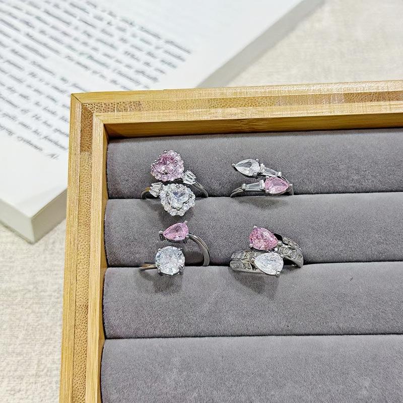 Fashion Cross Double-Row Pink And White Zir*****Pening Adjustable Ring Temperament Color Treasure Exquisite Niche High-End Ring