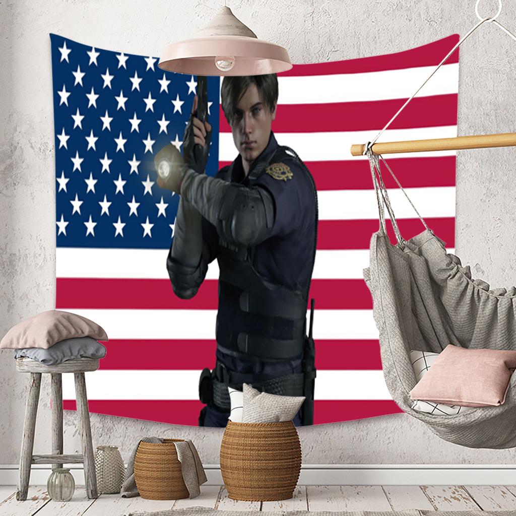 Leon Kennedy USA Flag Wall Hanging Tapestry Poster Banners Durable Polyester For Room College Dorm Bedroom Living Room Decor