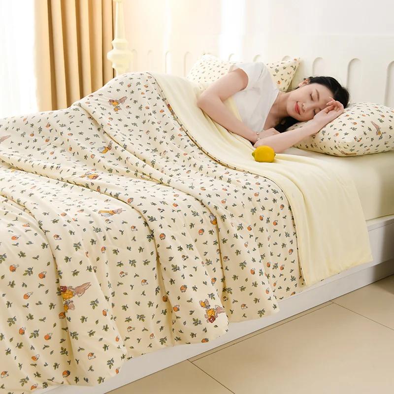 New Prints Ice Silk Summer Quilt Soft Silky Lightweight Cool Feeling Blanket for Bed Double Side Cooling Fabric Comforter Duvet 150x200CM