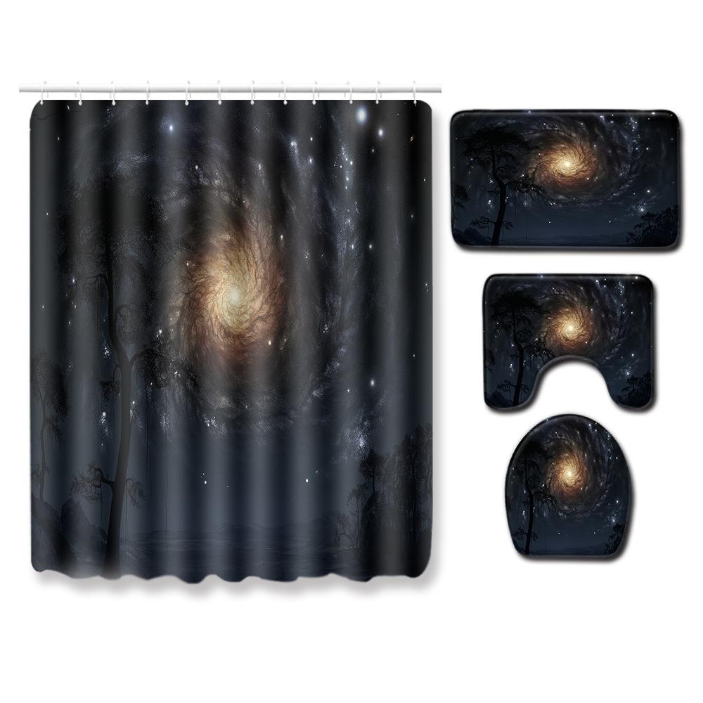 Starry Sky Shower Curtain Floor Mat Combination Four-Piece Set Bathroom Toilet Carpet Shower Room Mat Foot Mat