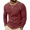 Mens Casual Contrast Stitching Crew Neck Long Sleeve T Shirt