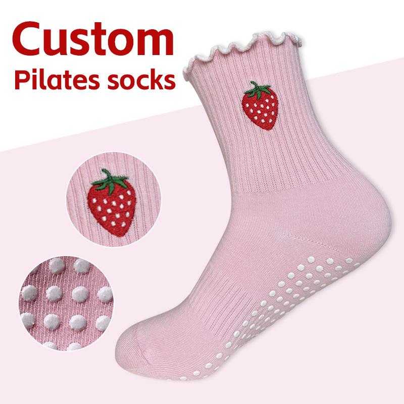 Yoga Socks - Women's Mid-calf Socks with Lace Embroidery and Anti-slip Design for Pilates Fitness and Exercise on The Floor.