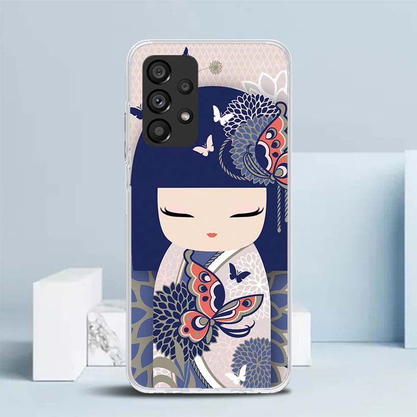 Kokeshi Doll Kimono Girl Soft Cover for Samsung Galaxy A17 A37 A57 A16 A26 A36 A56 A15 A14 A55 Phone Case A13 A53 A25 A35 A24 A3