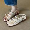 Fashion Fashion Belt Buckle Design White Flat Sandals Women High Quality Comfort  Low Heel Roman Sandals Summer Soft Leather Beach Shoes