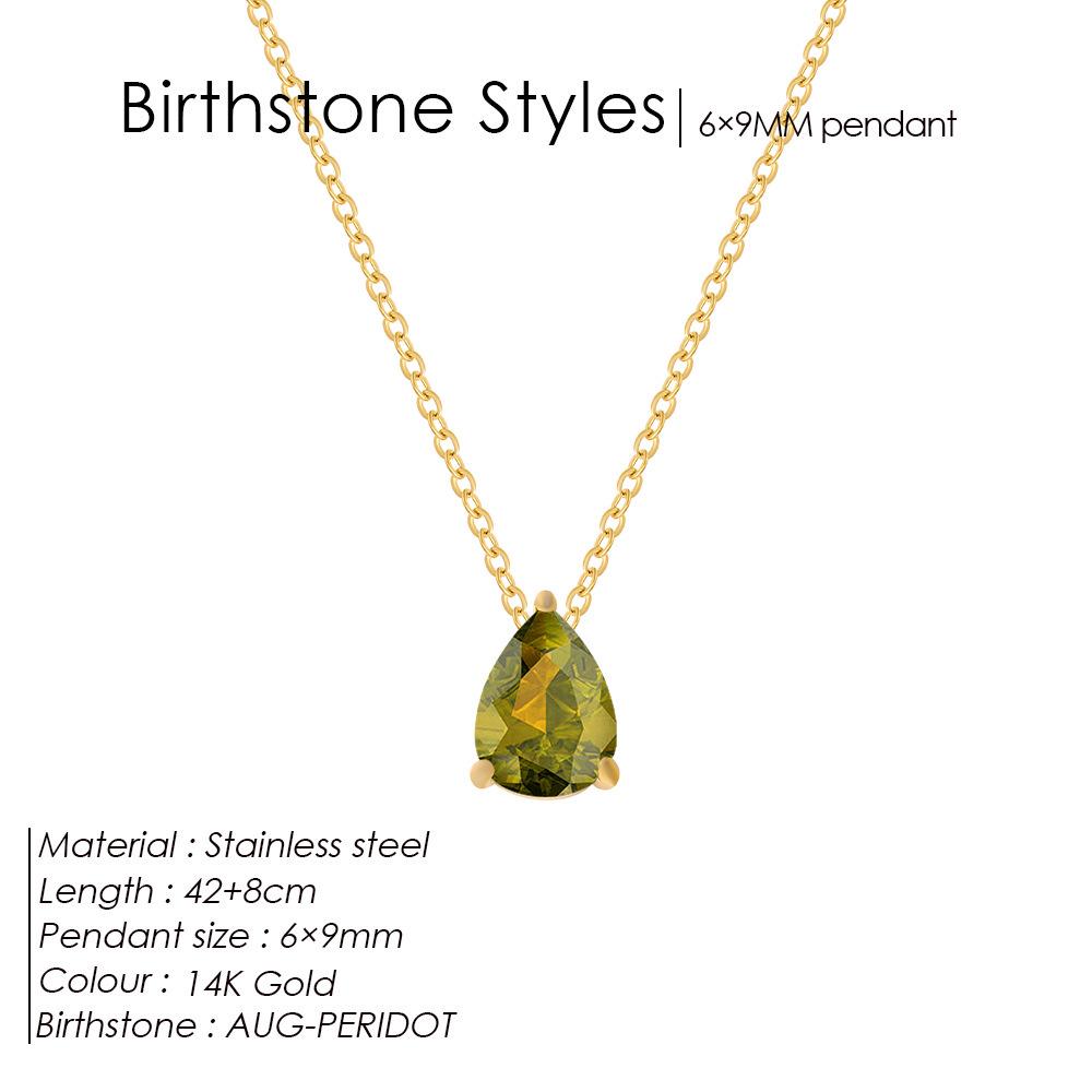 Teardrop Pear-Shaped Zircon Necklace, Titanium Steel with December Birthstone, Non-Fading Vacuum-Plated Jewelry