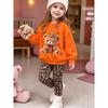 Girls' Bow Bear Casual Comfortable Soft Loose Pullover Sweatshirt and Leggings 2-Piece Set, New Autumn/Winter, Playful, Sweet and Cool Style