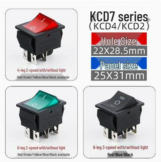 Ship-shaped KCD4 Rocker Switch with Light, 4/6 Pins, 2/3 Gears, 16A 250V Industrial Power Control