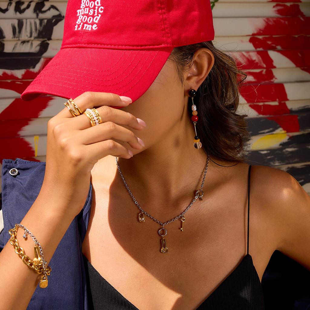 Youthway Lock Key Fork Spoon Pendant Necklace For Women Gold Plated Stainless Steel Necklace Simple Fashion Jewelry Gift