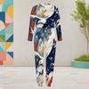 Women Plus Size Two Piece Set Round Neck Long Sleeve Galaxy Printed Cuffed Top And Pants With Pockets