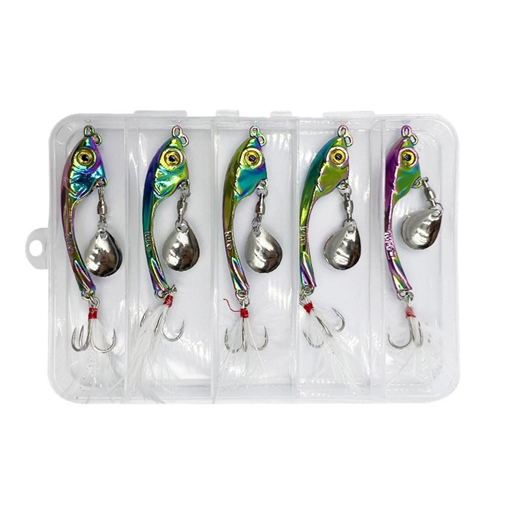 5Pcs Spoon Metal Hard Spinner Baits Fish Lures Spinner Swimbaits Colorful Sequins Lures Baits Treble Hook Fishhooks Set