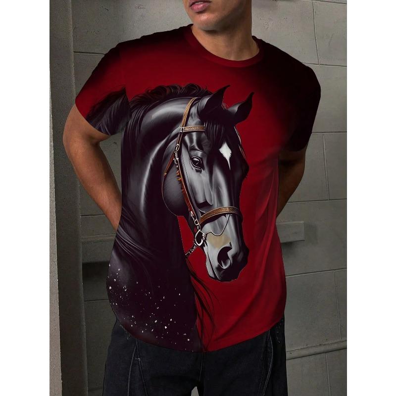 Summer Men's Horse 3D Printed Crew Neck T-Shirt