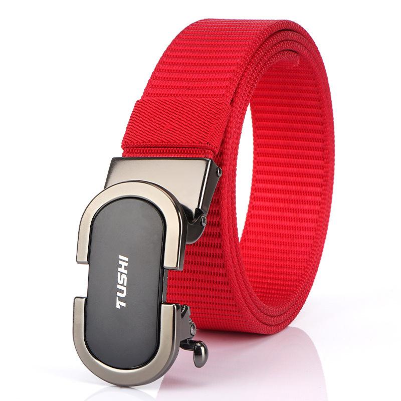 New Men'S Commuting Belt With Automatic Buckle Nylon Waistband, Outdoor Leisure Versatile Double-Layer Thick Belt