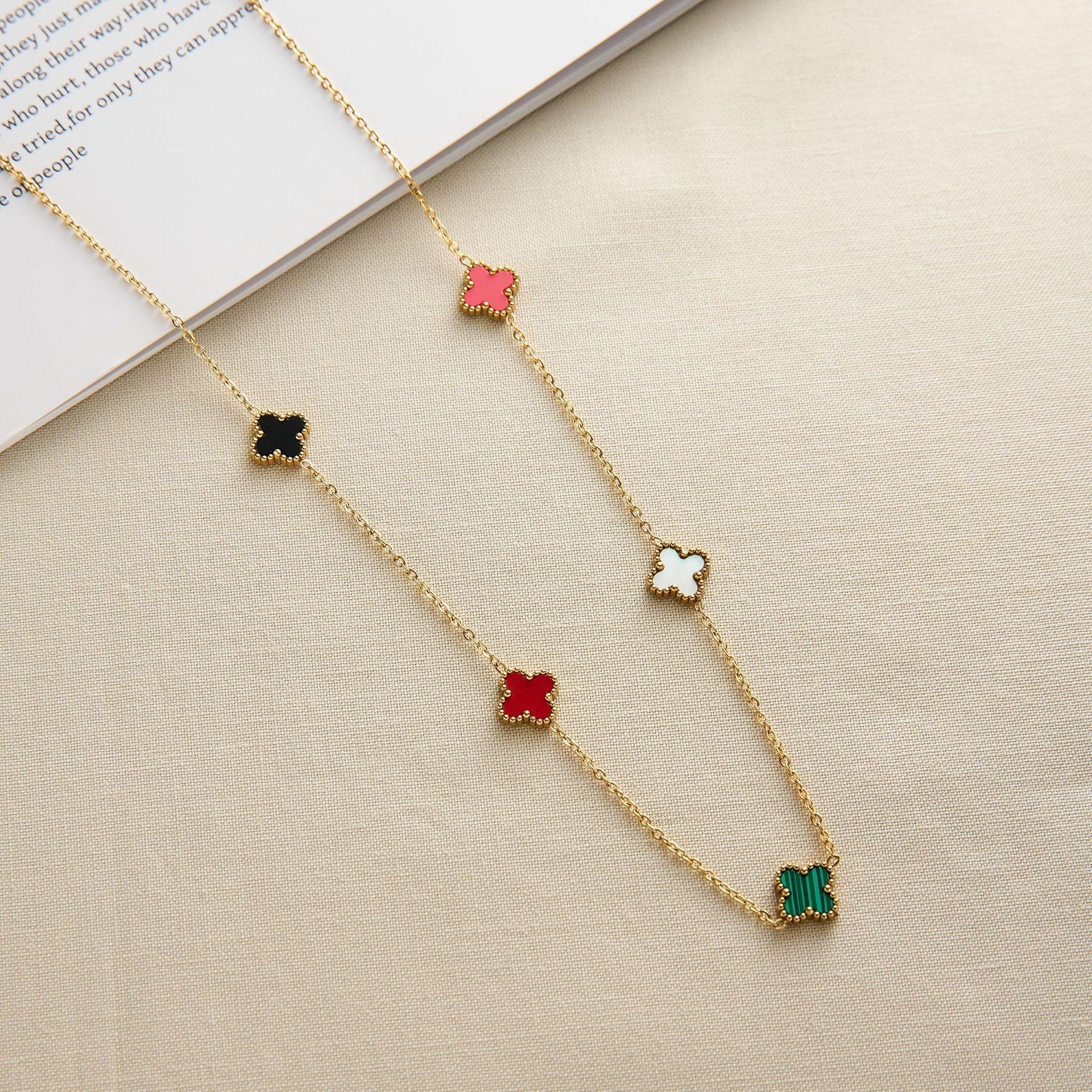 9мм Четырехлистник Ожерелье Невыцветающее Пятилистник Женское Ожерелье