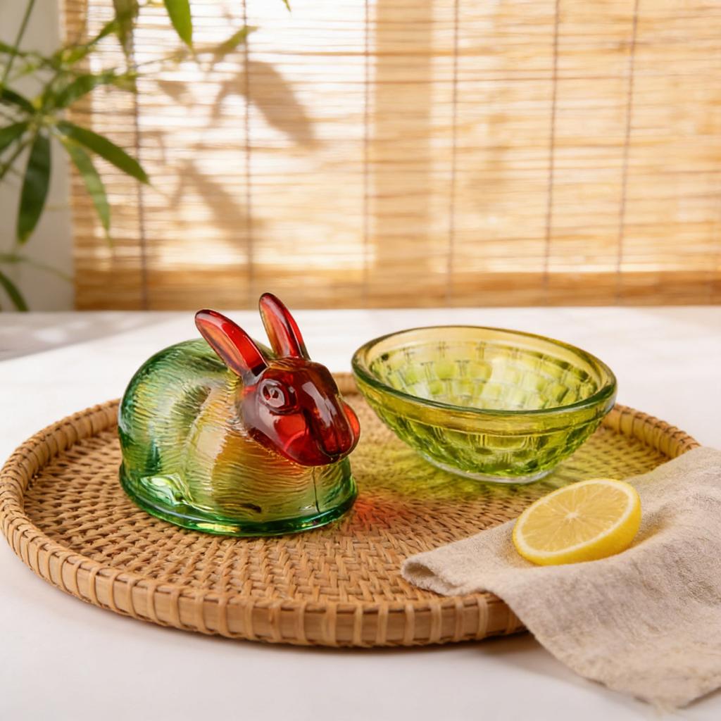 Glass Rabbits Candy Dish With Lid, Candy Bowl With Lid, Funny Candy Jars, Muti-Color Tabletop Dessert Plate Snacks Bowl Egg Tray