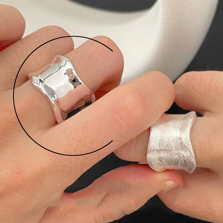 925 Sterling Silver Rings For Women Geometric Fine Jewelry Finger Adjustable Simple Wide Ring For Party Birthday Gift