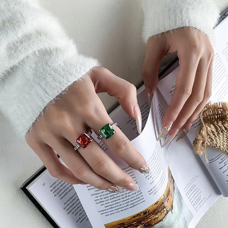 Raw Jewelry Copper Bottom Gold-Plated High Carbon Diamond Ice Flower Cut Princess Square Copper Setting Temperament Ring 10 * 10