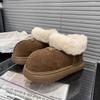Thick-soled snow boots women's new winter velvet matte leather low-top big head one-pedal warm fluffy cotton shoes