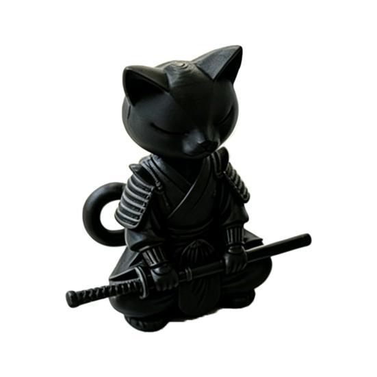 3D Printed Samurai Cat Figurine Holding Longsword Black Cat Statue Cartoon Animal Home Office B
