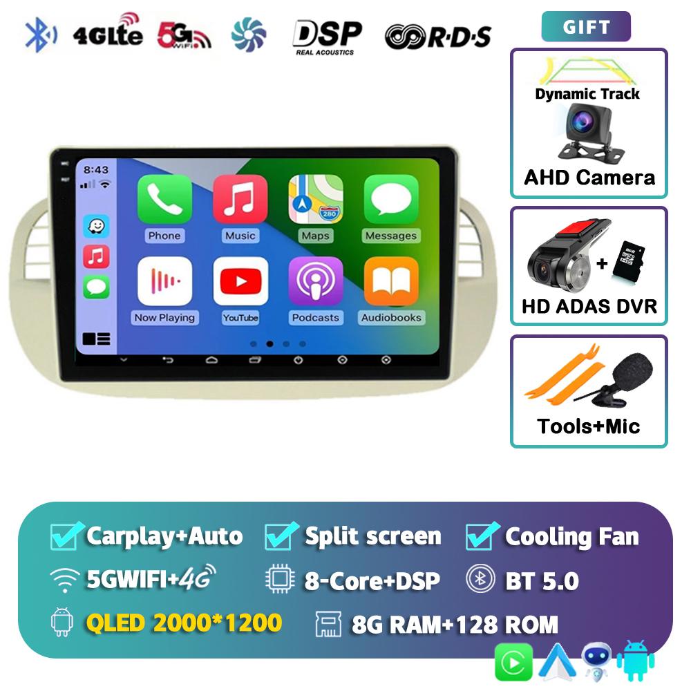 Android 14 Carplay Car Radio For Fiat 500 Multimedia Video Player Navigation GPS Stereo AI Voice Head Unit 360 Camera 4G+Wifi BT