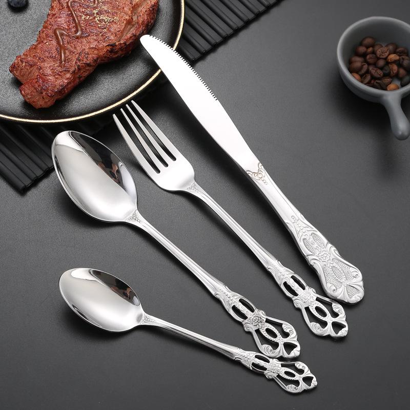 European Style Stainless Steel Steak Knife, Fork, and Spoon Set for Western Restaurant or Household Use