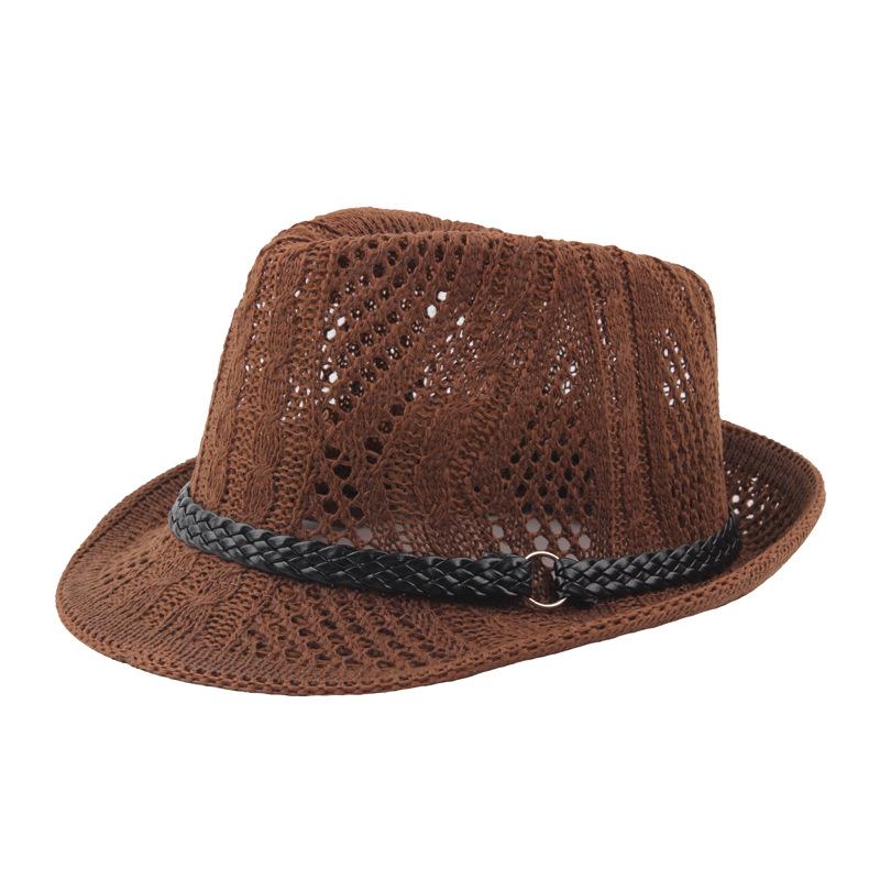 Summer Wool Knit Mesh Fedora Hat with Leather Band