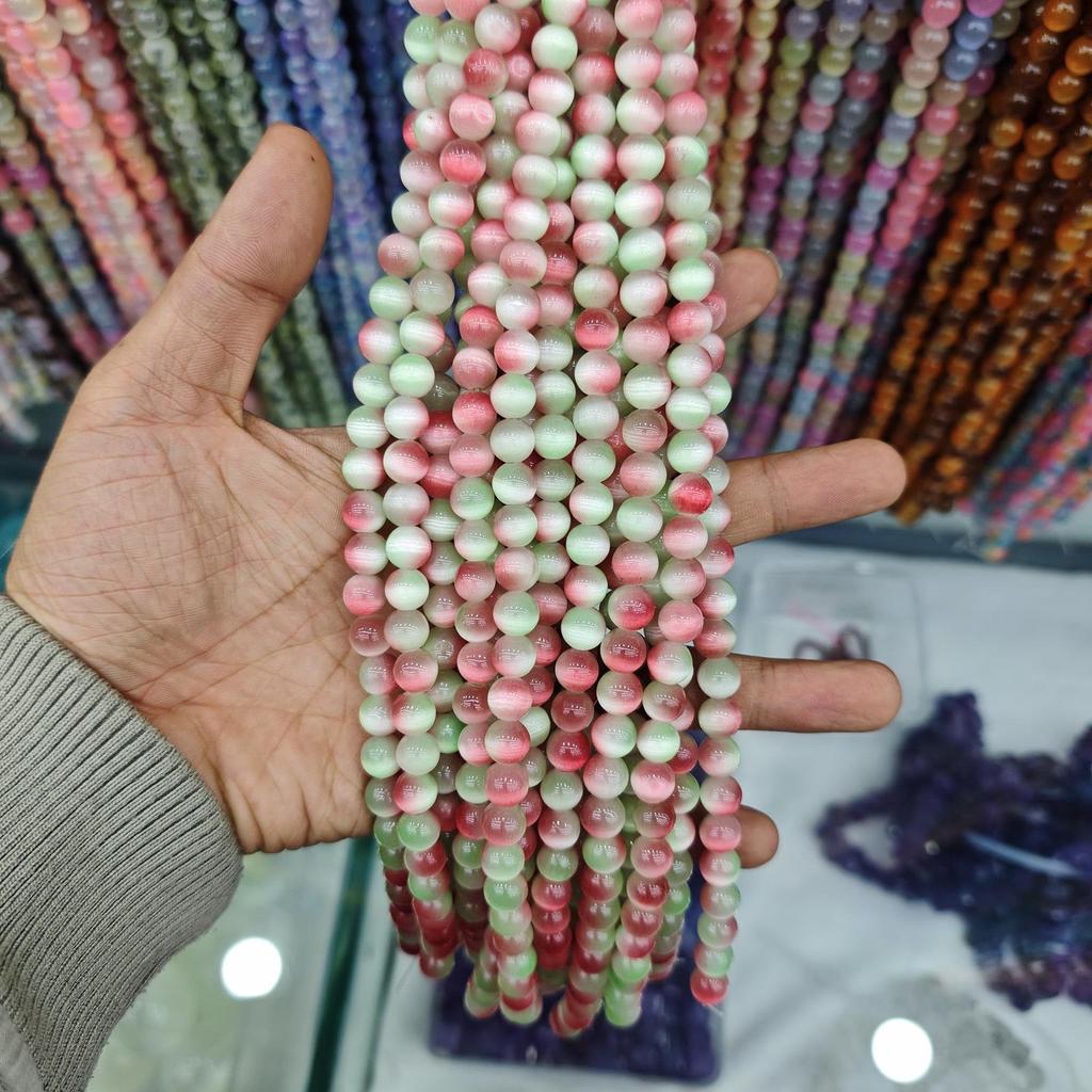 10mm Cat's Eye Stone Beads: Single, Double, Triple Color Options for DIY Jewelry Accessories.