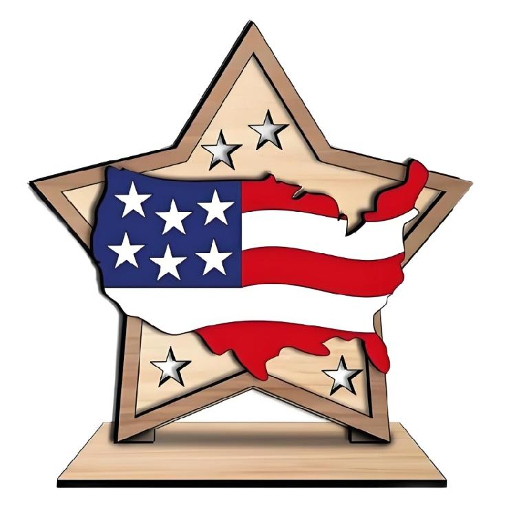 Artistic Wooden Star Desktop Ornament July 4th American Flag Table Display For National Holiday Decors