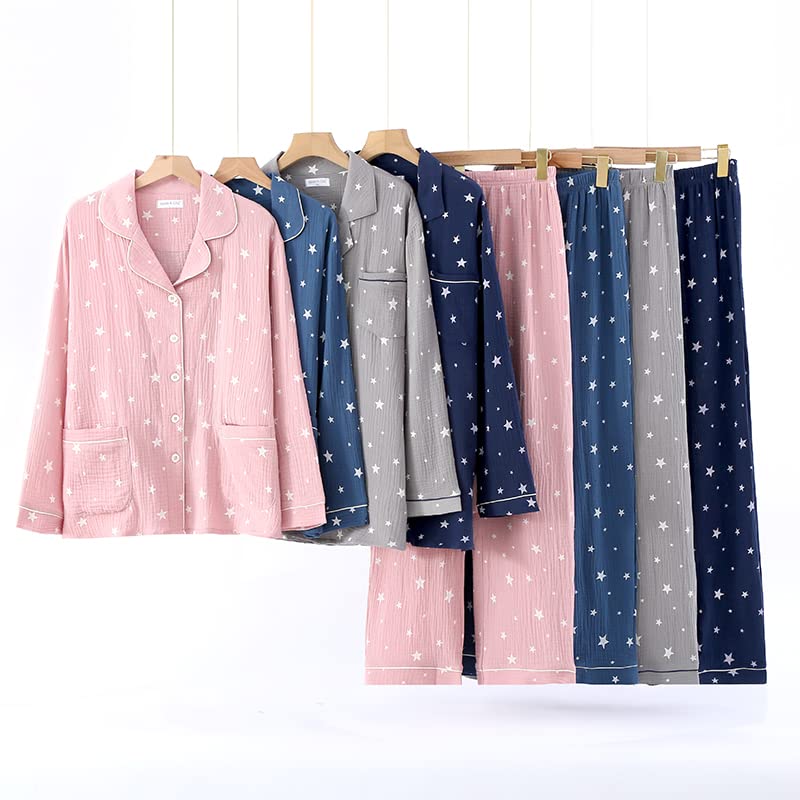 Yume Pajamas Double Gauze Cotton Room Wear Star Pattern Pajamas Marshmallow Cotton Comfortable Loungewear Present Day Day 100% Women's Men's Father's