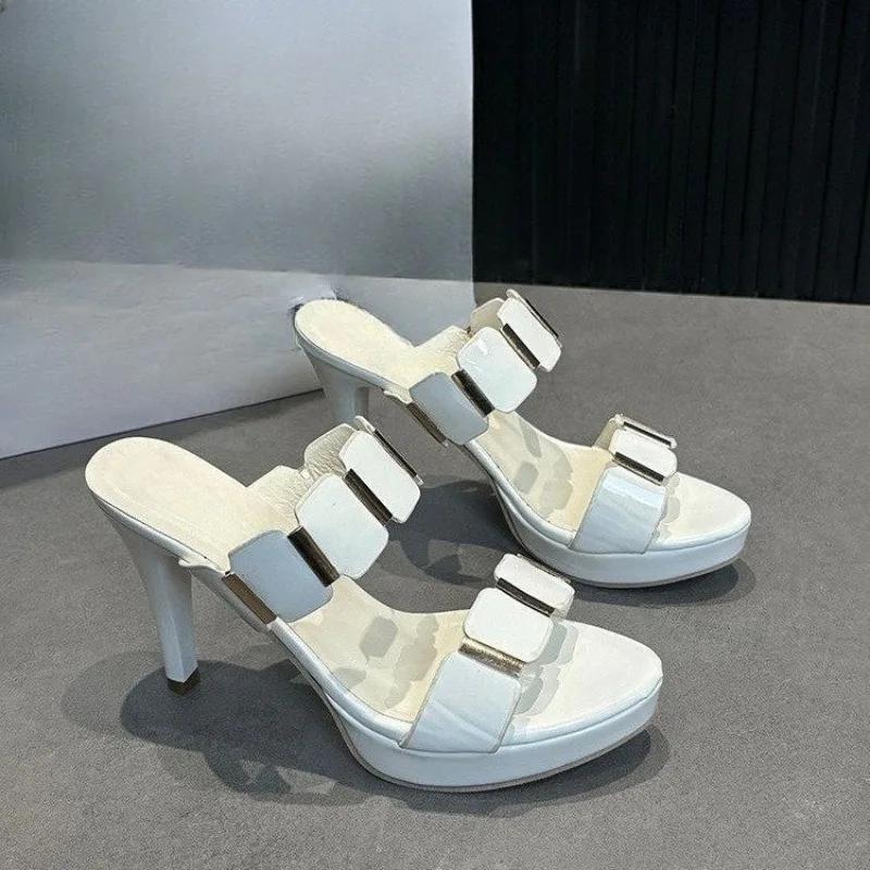 Fashion Women's Shoes 2025 Summer New Fish Mouth High Heels Flip-flops Wear Plus-size Sandals and Slippers