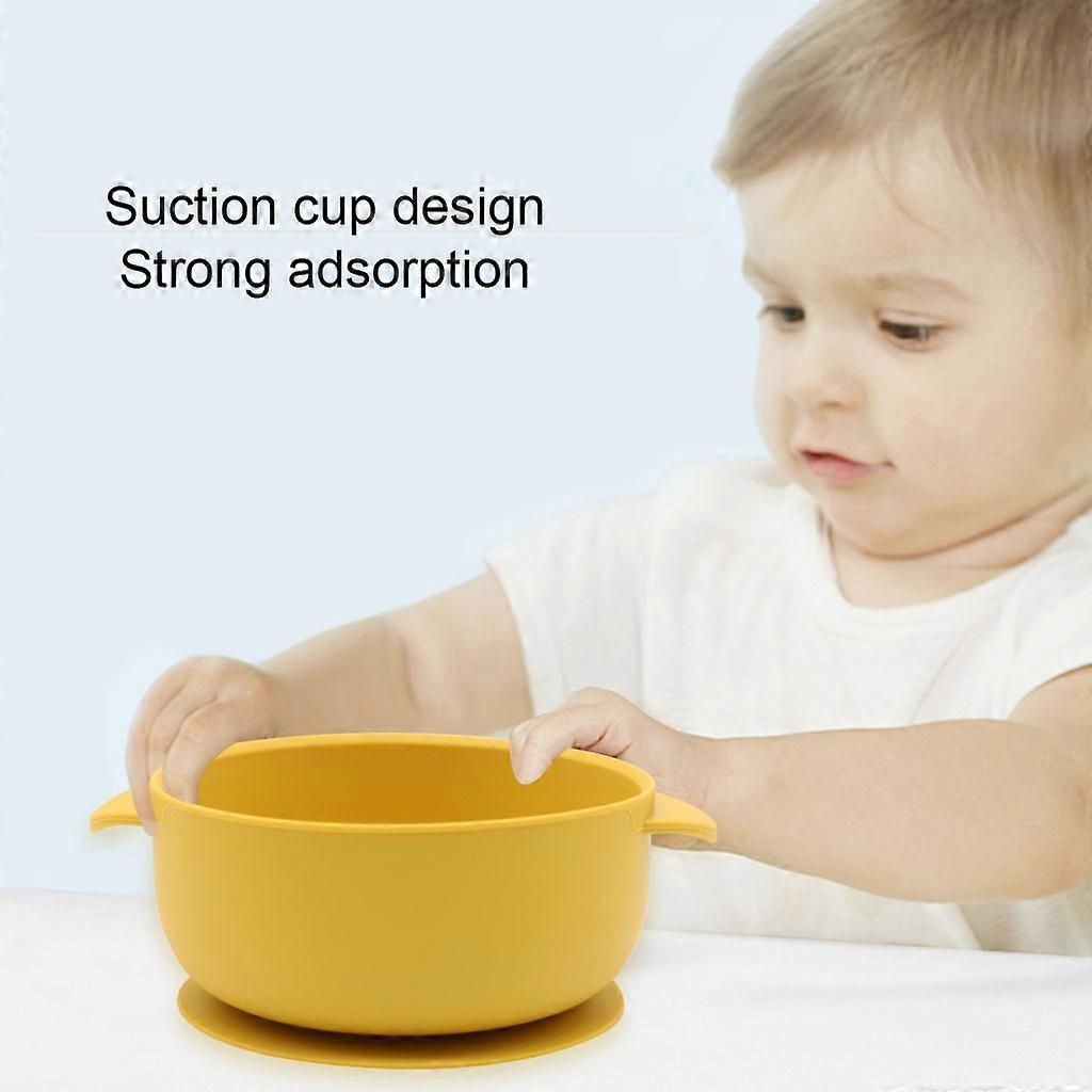 2 Pcs BPA Free Silicone Waterproof Baby Suction Bowl with Lid Training Spoon Set Non-Slip Learning Feeding Food Dish Mint Green