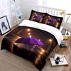 Set Biancheria da Letto con 3 Ombrelli Viola su Notte Piovosa, Copripiumino con Stampa Riflesso Lampione Stradale Cittadino, Squisita Decorazione Biancheria da Letto