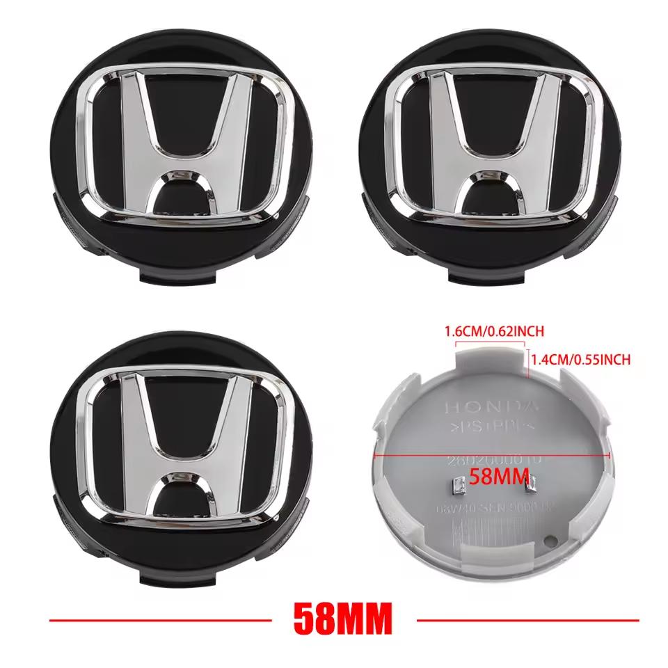 4pcs Car Wheel Center Hub Caps Covers 58MM/69MM Compatible with Honda Civic Fit Jazz Accord Pilot CRV Odyssey Passport City HRV