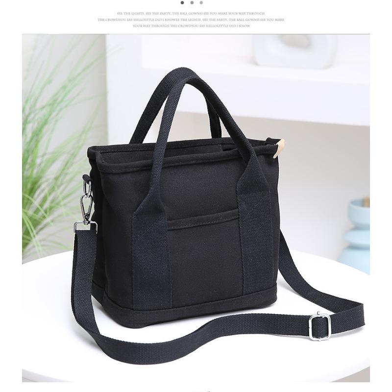 Japanese Style Canvas Tote Bag for Women, Multi-Layer Handheld Purse, Large Capacity Casual Bucket Handbag for Daily Commute KTB
