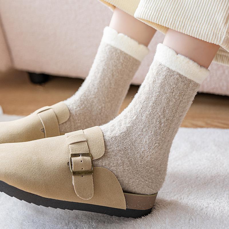 Australian Velvet Socks Medium Tube Socks Season Color Matching Retro Velvet Thickened Warm Mink Velvet Home Sleeping Socks Women