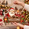 Holiday Hanging Signs Wooden Christmas Door Wreath for Front Door, Vintage Merry Welcome Sign, Rustic Farmhouse Decor 2D Flat Hanger Indoor