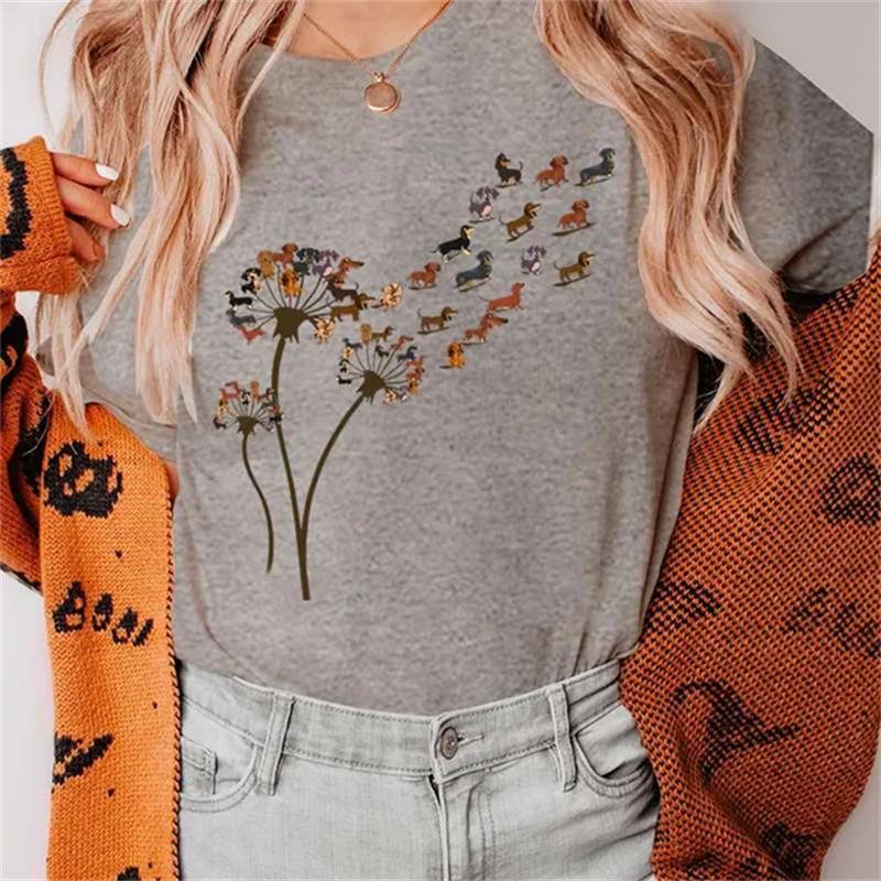 Legrační pampeliška Jezevčík Dámské tričko Oblečení Kawaii Kreslená grafika Dámská trička Tričko s krátkým rukávem Tričko Dámské Tričko Topy