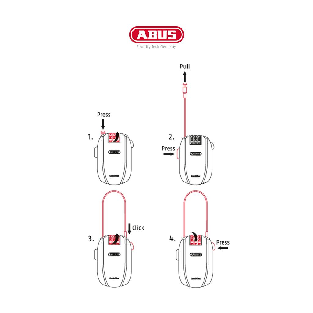 ABUS Combiflex Cable Lock for Securing Prams and Luggage Cm Long 3 Mm Thick Numbered Black - Skis, Helmets, - 105-105 - - -