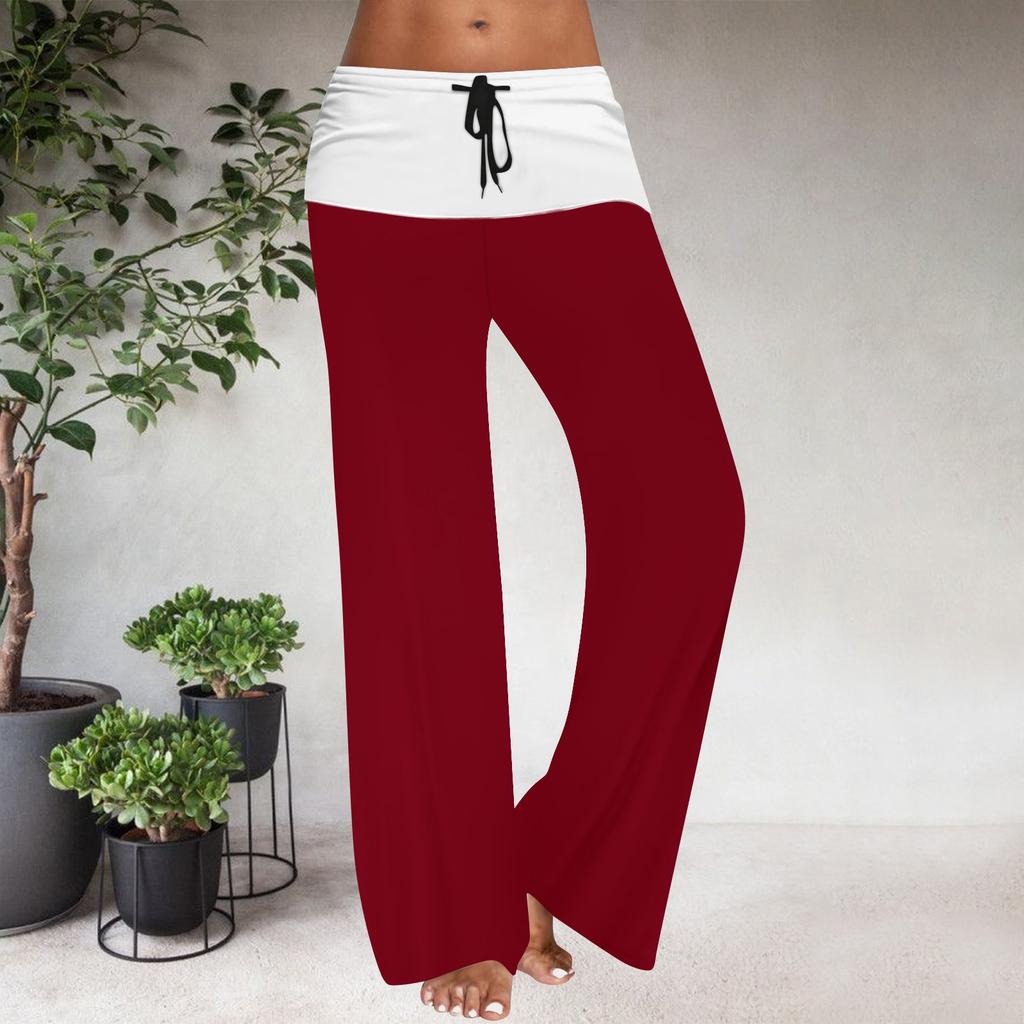 Women's Drawstring Elastic Waistband Wide Leg Color Matching Casual Pants
