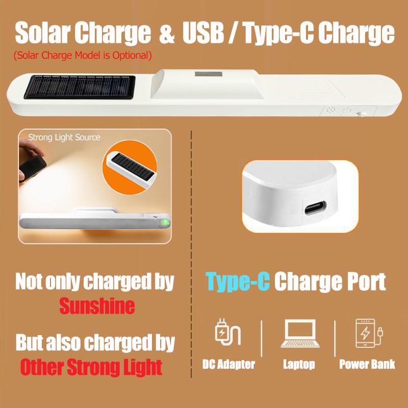 Candeeiro de Mesa LED Magnético Luz Noturna Recarregável USB Lâmpada de Mesa Remota Proteção para os Olhos Luz de Leitura (Carregamento Solar Opcional)