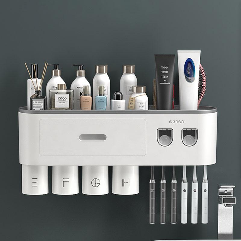 MENGNI Toothbrush Holder For Bathroom Multifunctional Toothbrush Holder With Toothpaste Squeezer Home Bathroom Accessories Set