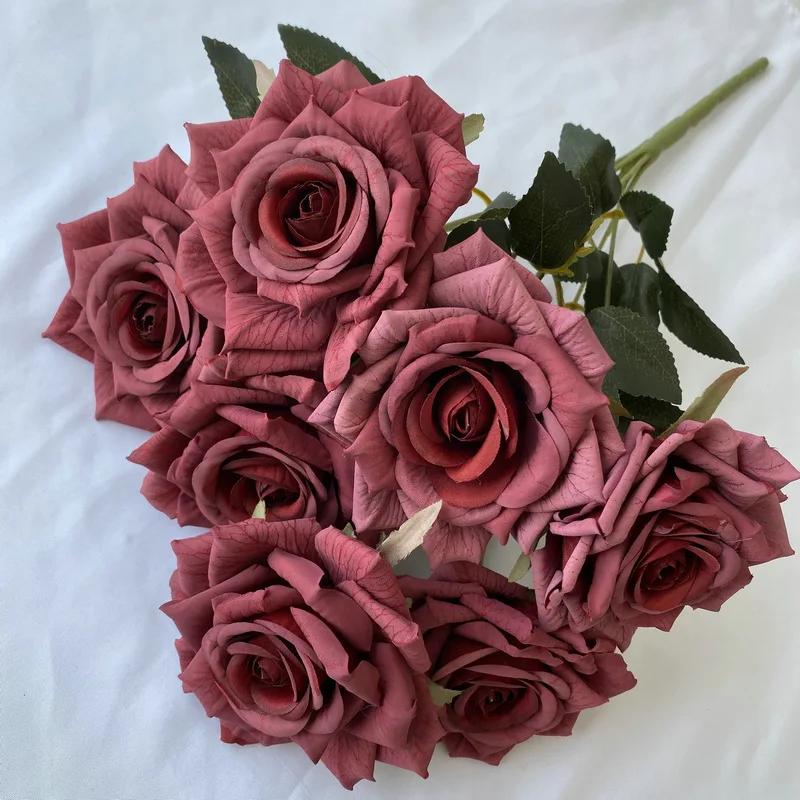 41CM 7 Forks Silk Screen Diamond Rose Artificial Flower Wedding Living Room Decoration Road Guide Bouquet, Artificial Flower