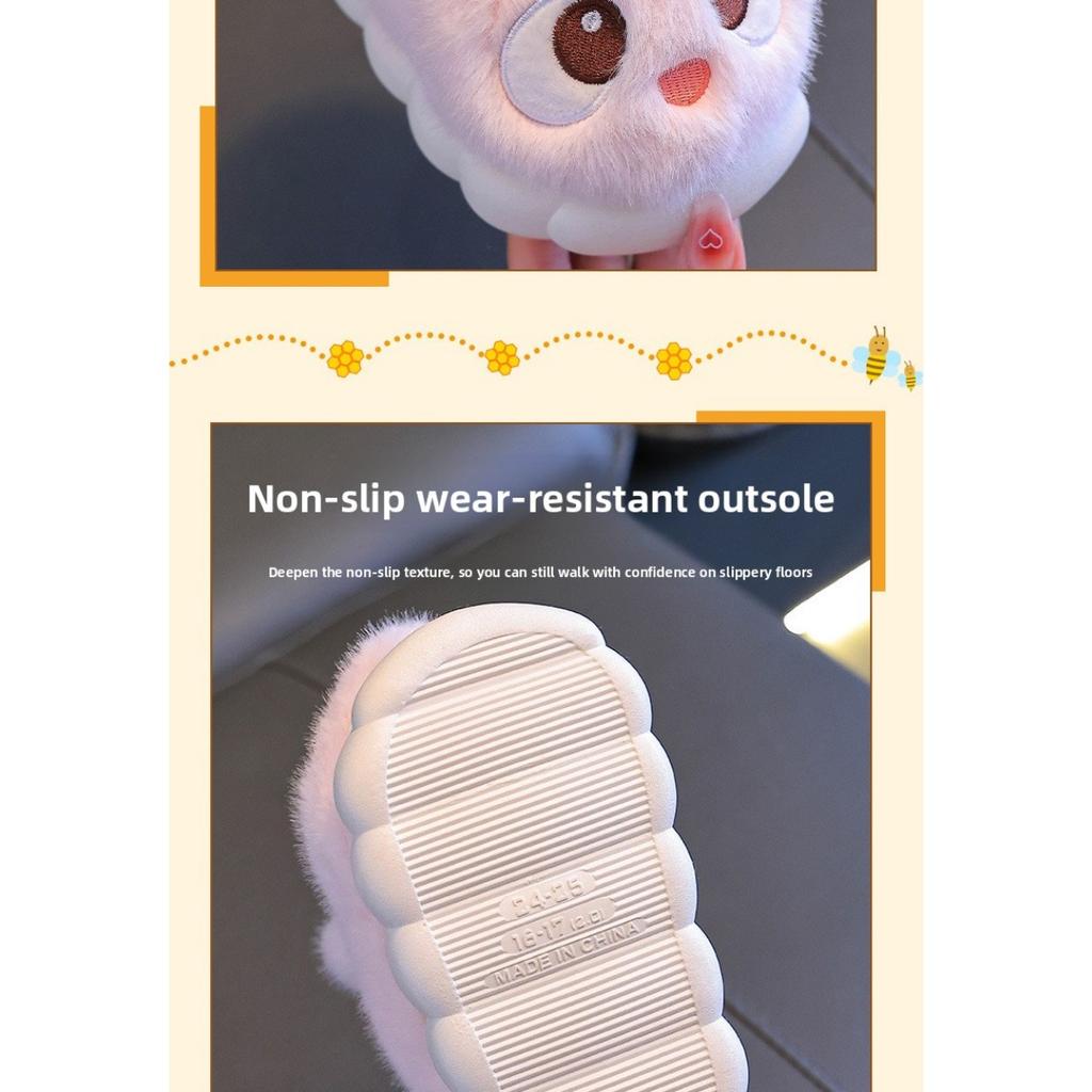 Children's Cotton Slippers, Cute Rabbits for Winter Girls, Warm and Fluffy Fur for Small and Medium-sized Children, Anti Slip Baby Home Shoes for Boys